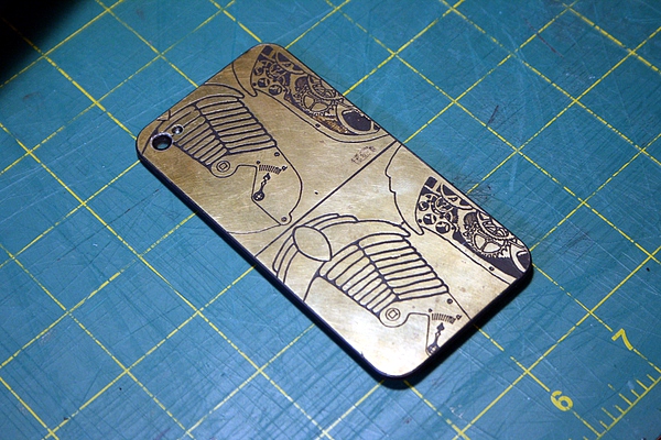 etched brass iphone back